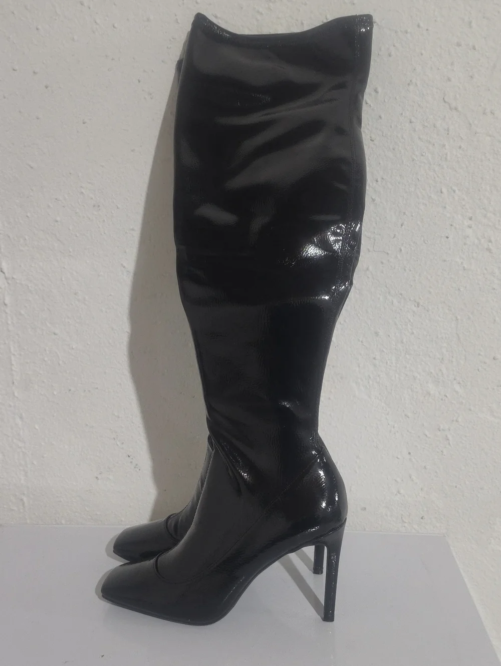 INC KEENAHP Black Patent Leather High Heel Over-the-Knee Women's Boots